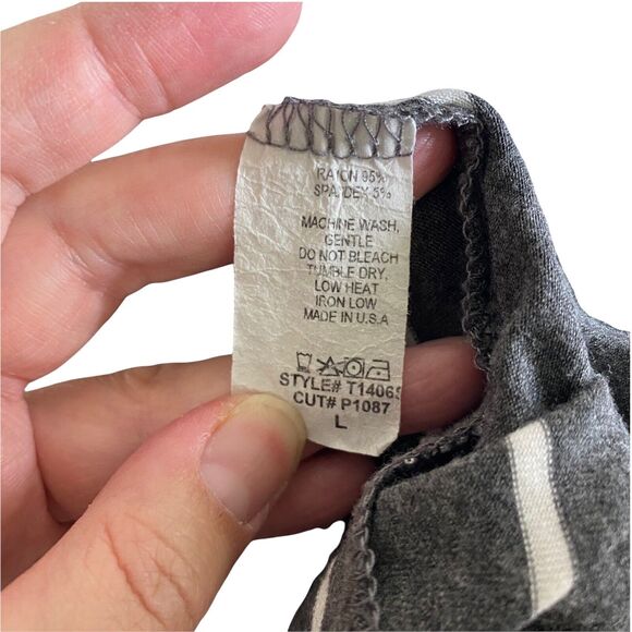 Ella Mara Large T-shirt Dress Long Sleeve Midi Striped Gray White - Picture 3 of 11